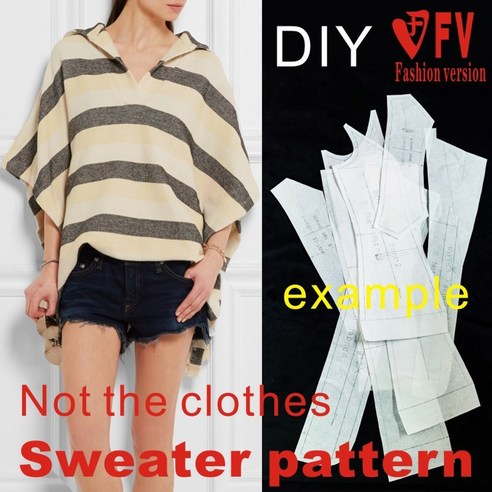 여성 긴 후드 티셔츠 패턴 헤징 니트 큰 커팅 드로잉 1:1 의류 구조 BXS 43, Size L, 1개 여성 긴 후드 티셔츠 패턴 헤징 니트 큰 커팅 드로잉 1:1 의류 구조 BXS 43, Size L, 1개
