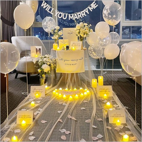 [러브헌터] 워너비 프로포즈 이벤트 세트 결혼 워너비 프로포즈 용품 세트 셀프 트렁크 호텔 답 led 촛불 소품