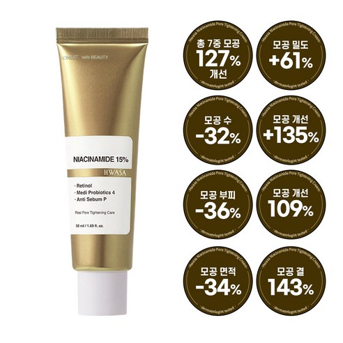 화사 나이아신아마이드 15% 모공 축소 수 면적 깊이 개선 포어 타이트닝 크림, 1개, 50ml