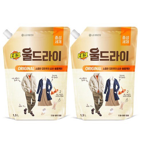 테크 울드라이 세제 리필, 1.3L, 2개