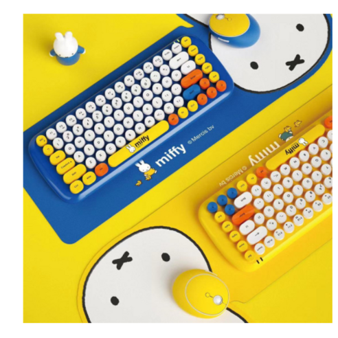 미피 miffy 컬러 무선 키보드 캐릭터 마우스 세트 노트북 휴대용 마우스+키보드+패드 3종세트, 노란색