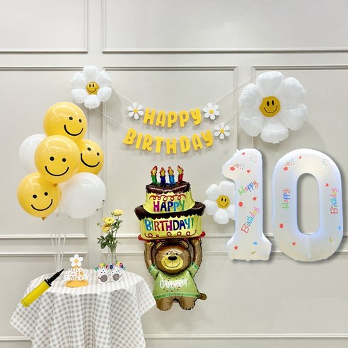 연지마켓 데이지 곰돌이 생일 파티 숫자 풍선 가랜드 세트, 10, 1세트, 베어 옐로우B 10