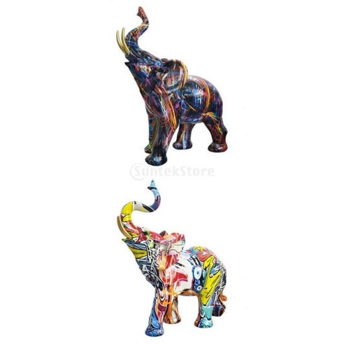 2x 현대 대형 작은 코끼리 동상 인형 장식 동물 선반 캐비닛, 여러 가지 빛깔의, 수지