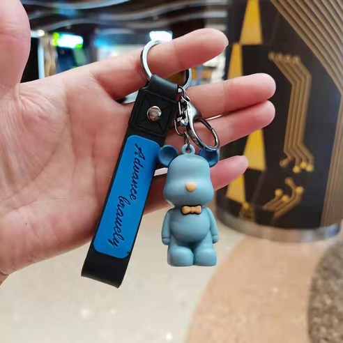 크리스탈 넥타이 곰 열쇠고리 만화 폭력곰 열쇠 장신구 책가방 액세서리 창의 아크릴 열쇠고리, B라인 블루, 6cm