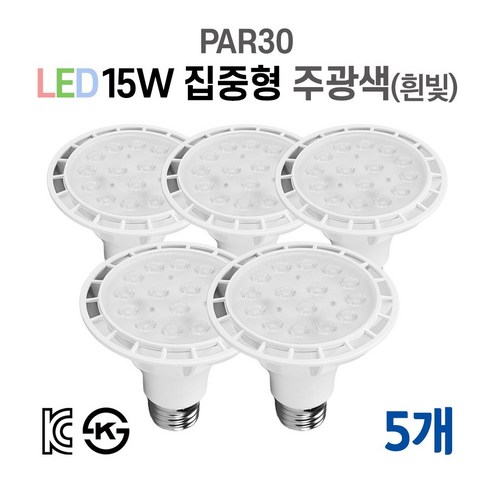 라인조명 LED에코 파30램프 15W PAR30 집중형 확산형, 5개, 4. 집중형 주광색(하얀빛)