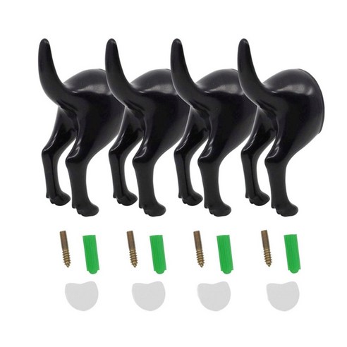 4PCS 북유럽 스타일 나사가있는 귀여운 플라스틱 개 꼬리 고리가있는 테이프 벽 장착 키 행거 모자 코트 후크 장식, 검은색