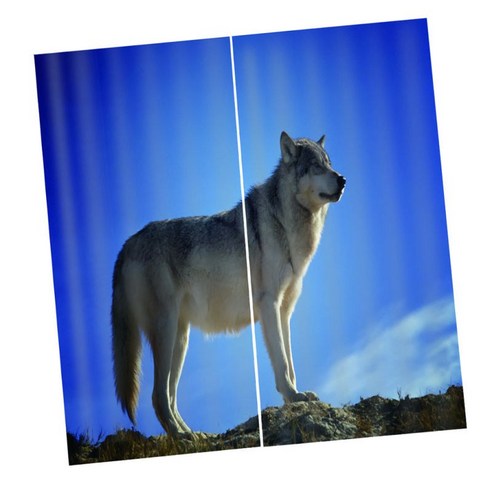 3D 동물 효과 커튼 침실 식당 창 드레이프 배경막 2Panel, 서 Wolf-85x200cm, 설명