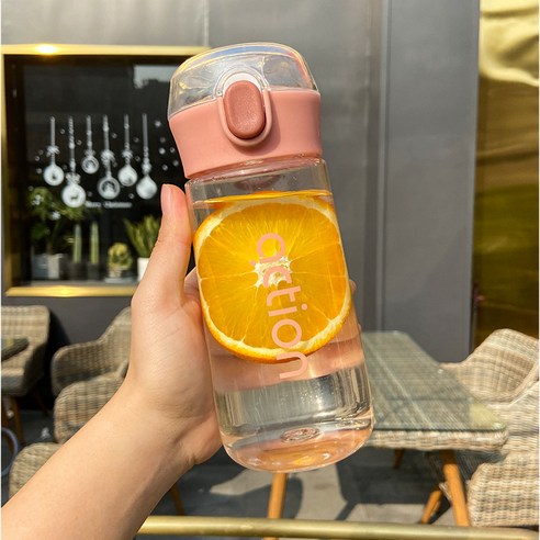 iMeBOBO 심플한 투명 빨대 핸드컵 야외 플라스틱 로프 컵 핸드컵 커플 물컵, 핑크/핑크, 400ml
