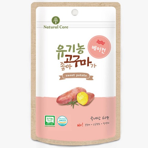 네츄럴코어 유기농 고구마가 좋아 강아지 간식 60g, 베이컨 맛, 3개