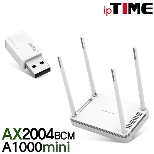 ipTIME AX2004BCM 기가비트 유무선 와이파이 공유기 듀얼밴드 Wifi AX1500, AX2004BCM +A1000MINI (무선랜카드 패키지)