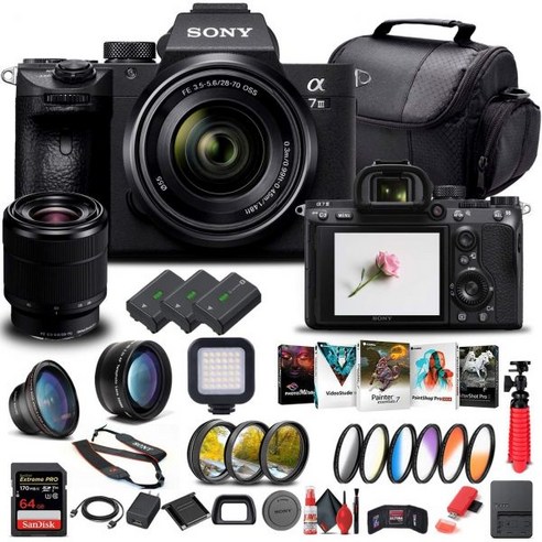 소니 알파 a7 III 미러리스 디지털 카메라 28 70mm 렌즈 ILCE7M3K B 64GB 메모리 카드 2 x NP FZ 100 배터리 코렐 포토 소프트웨어 케이스 외장 충