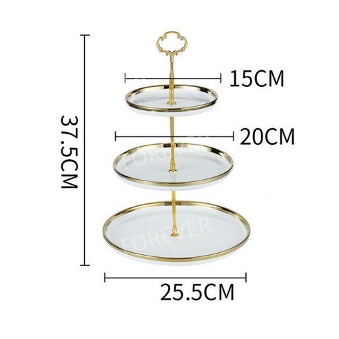 케이크접시 3단 그릇 플레이트 호텔 디저트 과일, 백  평면 3층  원관금, 1개