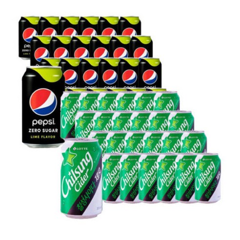 롯데칠성 펩시 콜라 제로 355ml 24캔 + 칠성사이다 제로 355ml 24캔, 24개