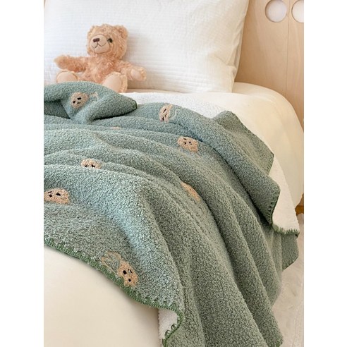 smy곰 만화 담요 두꺼운 겨울 싱글 담요 에어컨 담요 소파 담요 따뜻한 침대 매트리스, smy개 녹색, 65*120Cm
