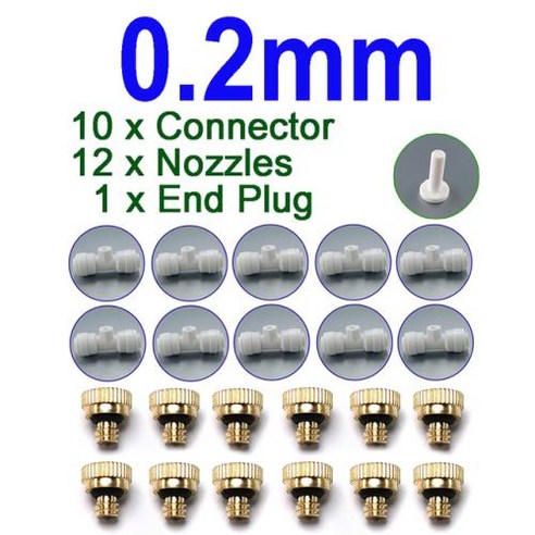 비료살포기 미스트 안개 노즐 키트 파티오 스프레이 수냉 시스템 야외 정원용 10 세트, 2) Black 0.2mm Kit