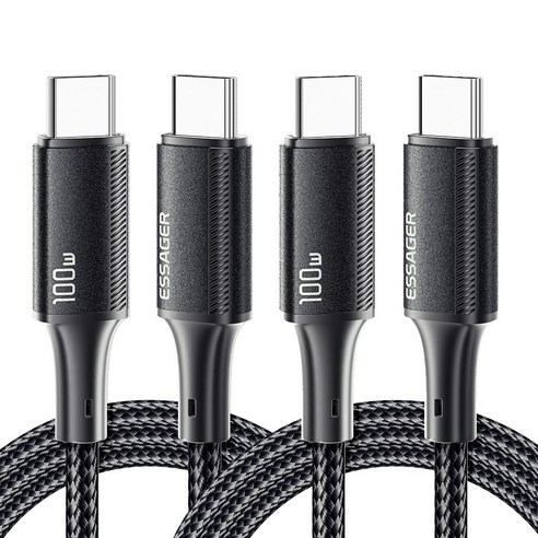 Essager E Marker 칩 PD 100W C to C타입 초고속 충전 케이블 2개입, 블랙, 2개, 2m