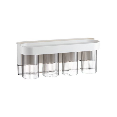 MOHEGIA 칫솔 홀더 비 천공 세트 치과 컵 홀더 치약 압착기 구강 세척 컵 보관 홀더, 흰색 네 컵