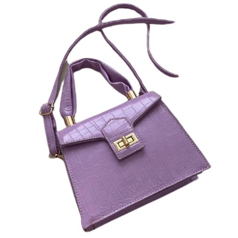 한국 패션 여성 가방 악어 핸드백 간단한 작은 사각 가방 어깨 가방 메신저 가방 (보라색)
