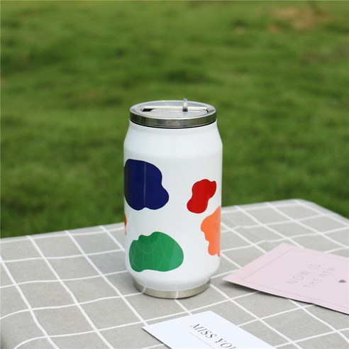 urkoteer 젖소 프린트 스텐 휴대용 텀블러, 300ml, color cow