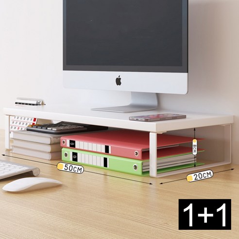 1+1 베이직 컴퓨터 듀얼 모니터 받침대 선반, 블랙+블랙