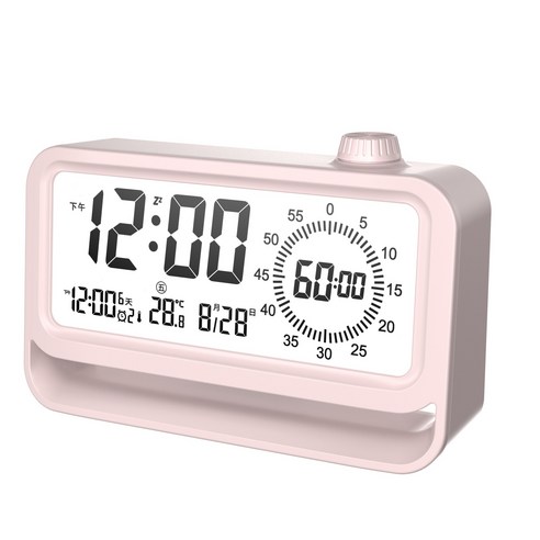 Uinox 충전식 온도 알람 디지털 무소음 탁상 인테리어 LED 탁상시계, 충전식 핑크