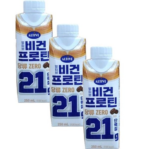 CJ [3개] 간편간식 얼티브 비건프로틴 커피 250ml 단백질 간편식 건강한 식단 헬스, 21개