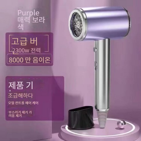 헤어 드라이어 가정용 음소거 고출력 냉온수 음이온 항온 헤어 케어 속건 헤어 드라이어, 보라색