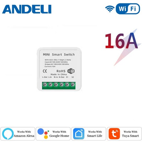 스마트스위치 스위치봇 스마트싱스 ANDELI DIY WiFi 미니 스마트 라이트 스위치 16A 양방향 제어 Tuya/Smartlife APP 원격 Alexa Google 홈 오토, 01 1 pieces_01 16A