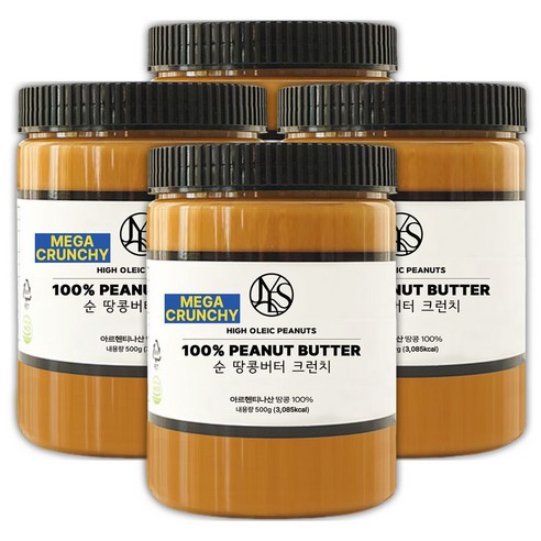 순 땅콩버터 크런치 100% 무첨가, 4개, 500g