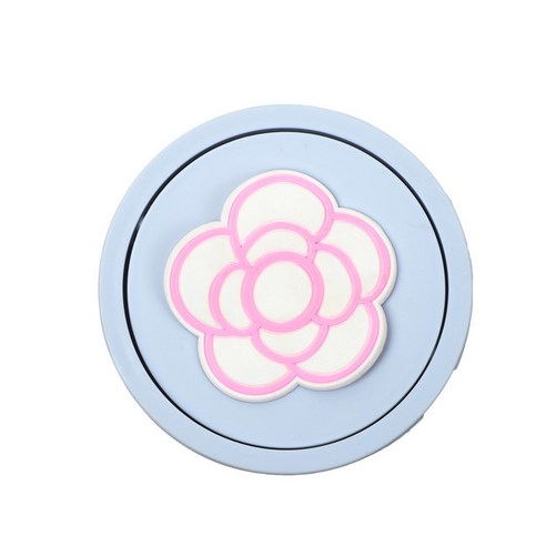 동백꽃 차 적재 컵 받침대 쓰레기통 뚜껑 적재 수납통 적재물 원통차용 쓰레기통 휴지통, 파란통-핑크 티꽃
