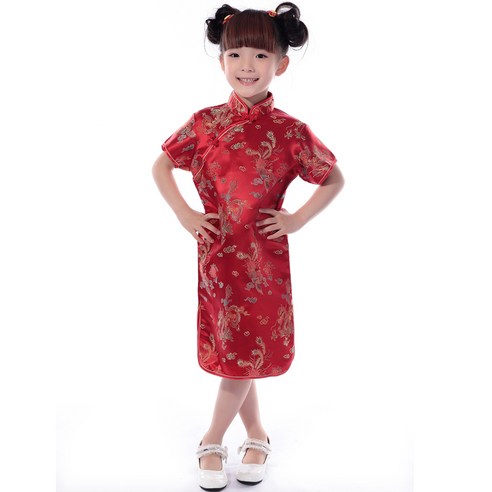 어린이 중국 전통 치파오 개량 의상 민속 한푸 한복 치마 드레스 롱 스커트 차이나 코스프레 자수 동양 당나라 T-1029