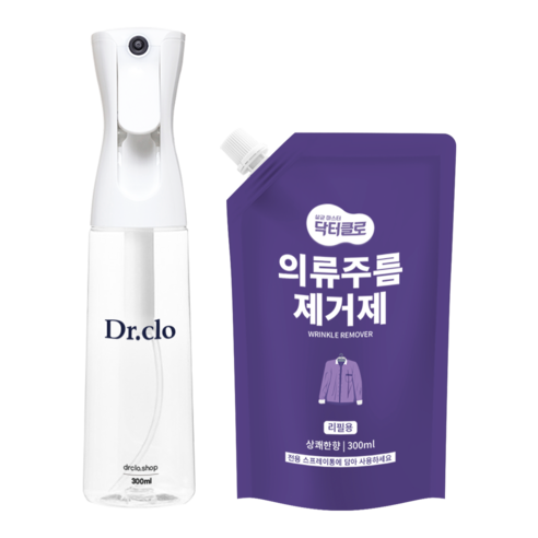 닥터클로 만능 뿌리는 다리미 스프레이 의류주름제거 리필파우치+미세분사 스프레이(300ml), 단품(리필 파우치 1개), 1개, 300ml