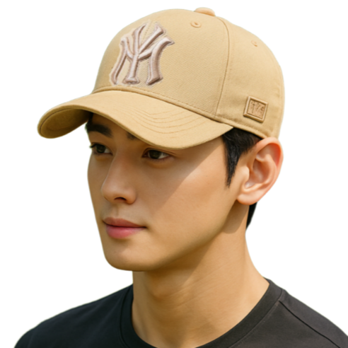프로텍트유 자수로고 얼굴소멸 대두 볼캡 모자, 1개, 골드자수 베이지