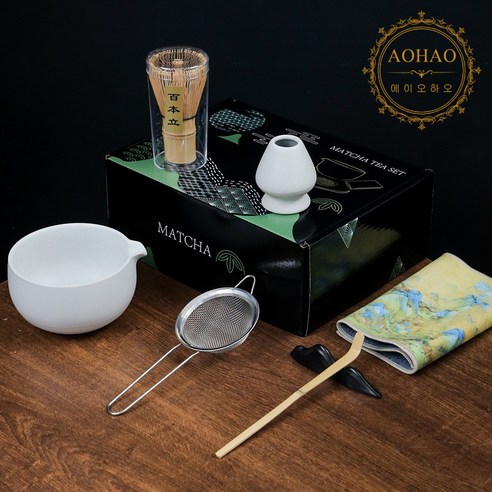 AOHAO 말차 도구 1/4/7 PCS 세트 MATCH WHISK 차선 차선립 다완, 5세트, 화이트7PCS