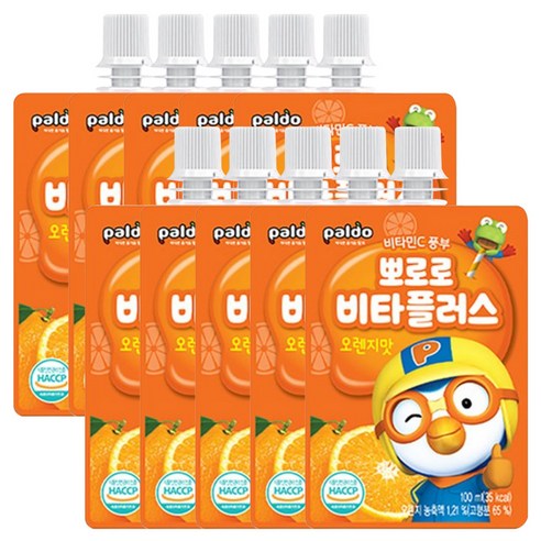 해호 뽀로로 비타플러스 음료수 100ml 오렌지맛, 10개
