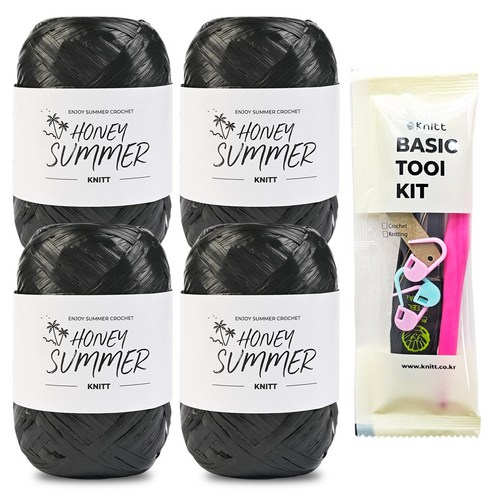 니뜨 허니썸머 뜨개실(50g)x4볼+뜨개기본도구(6/0호), 06_블랙