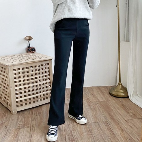 가비진 여성용 따뜻 융털 기모 밴딩 부츠컷 롱기장 팬츠