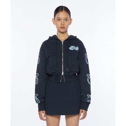 PIPPET Vintage Ribbon Crop Hoodie Zip-up navy