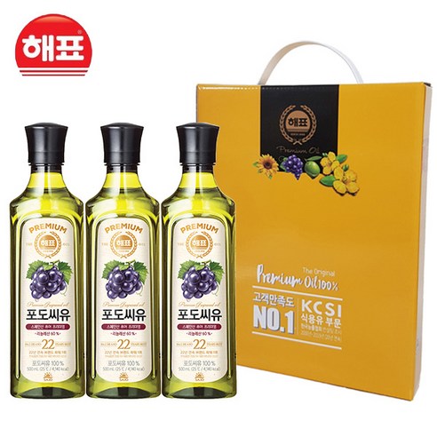 사조해표 포도씨유 3호 선물세트, 3개, 500ml