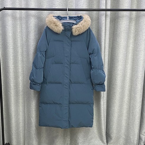 겨울 새로운 재킷 여성의 중형 한국 스타일 패션 느슨한 두꺼운 캐주얼 대형 모피 칼라 화이트 오리 코트