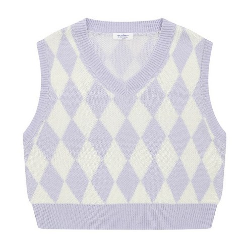 에꼴리에 여아 다이아 자카드 브이넥 니트 베스트 23A5051 PU