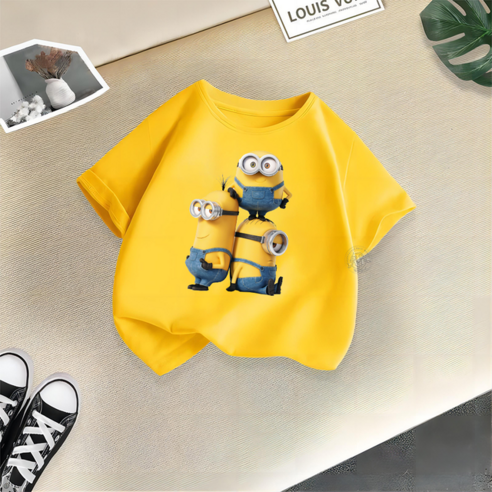 Despicable Me Kids 여름 코튼 티셔츠 미니언 패턴 인형 선샤인 소년 소녀 아기 반팔 상의