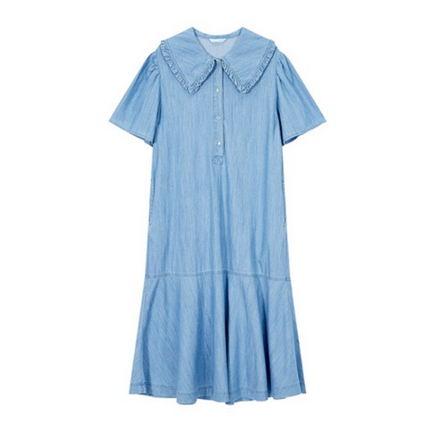 지컷 빅 카라 플라운스 데님 원피스 7252255002