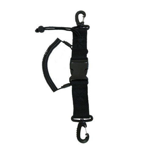 스쿠버 다이빙 끈 코일 끈 (퀵 릴리스 버클 및 카메라 용 클립 포함), 검정, PU 플라스틱