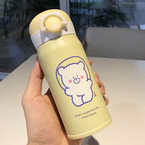 【DF】일본 스타일 보온병 여성의 찾고 귀여운 컵 휴대용 스테인리스 컵 하라주쿠 스타일 간단한, 【DF】유형 B 350ml, 단일 컵 (권장)