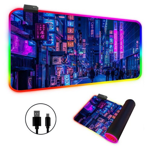 라나야 RGB LED 게이밍 마우스 키보드 장패드 80 x 30 cm, 1개, 네온 라이트