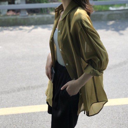 아이엠몽 여성 뒷 트임 포인트 시스루 블라우스 셔츠 남방 백슬릿 리올