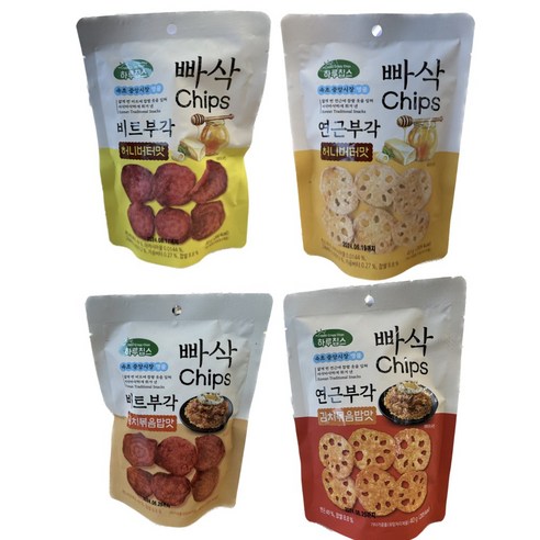 [선명] 빠삭칩 부각 4종 허니버터 연근부각 40g + 비트부각 40g + 김치볶음밥 비트부각40g + 연근부각 40g