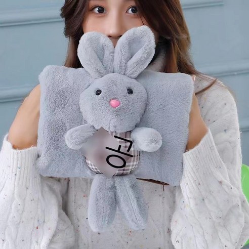온수봉지 충전식 방지 온수봉지 난방 벨벳 지퍼 전기난방 핸드백 이미 물을 주입하여 바구니 취향 지퍼 물봉지(무 커버) + 방지 클립 충전, 베개형 토끼 연회색+폭발 방지 클립 충전