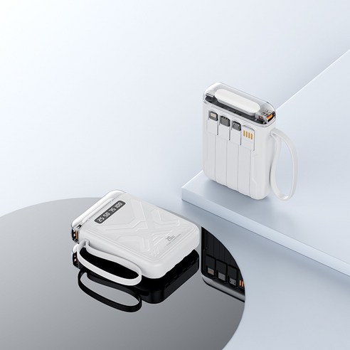 PYHO 보조배터리 20000mAh 대용량 급속충전 LED 배터리 디스플 자체선 미니사이즈, 흰색